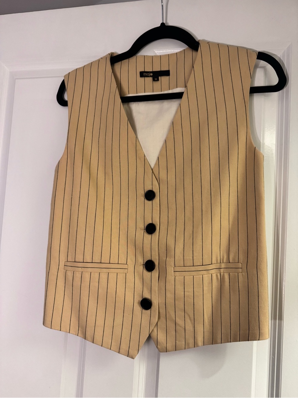 Maje Beige Pinstripe Sleeveless Vest